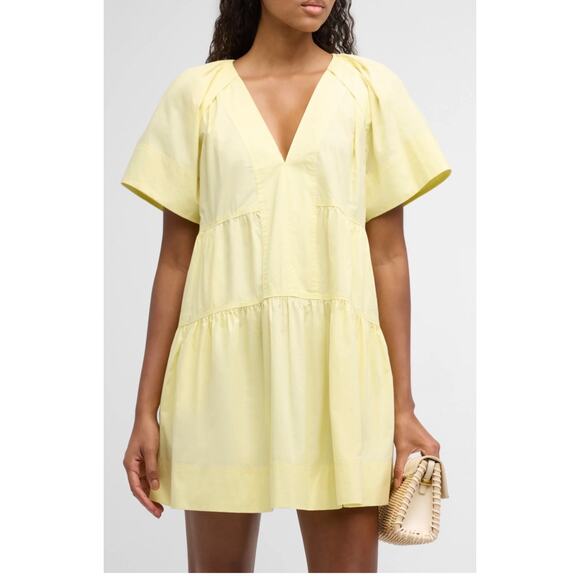A.L.C. Camila Short-Oversized Sleeve Tiered Mini Dress Canary Sz 0 - Picture 1 of 13